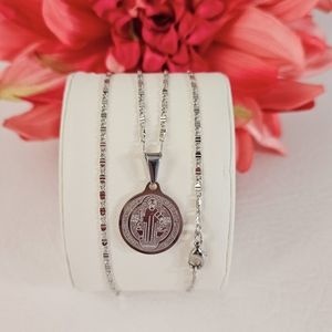 St Benedict Double Sided Medal Stainless Steel Necklace